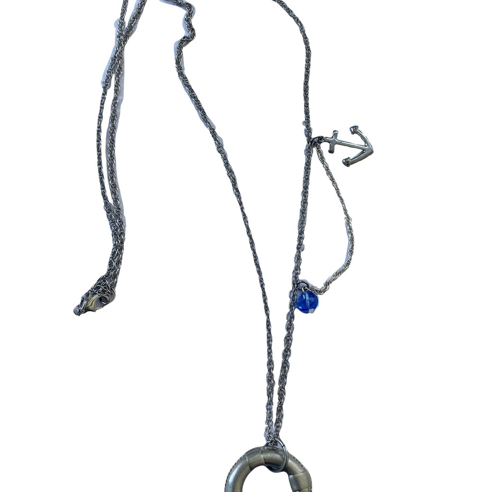 Lifesaver anchor beach long necklace pendant blue silver lifeguard crystal - Picture 2 of 2